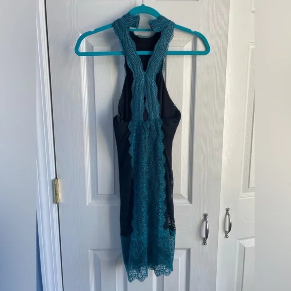Free People Teal and Black lace bodycon mini Dress - Picture 2 of 5